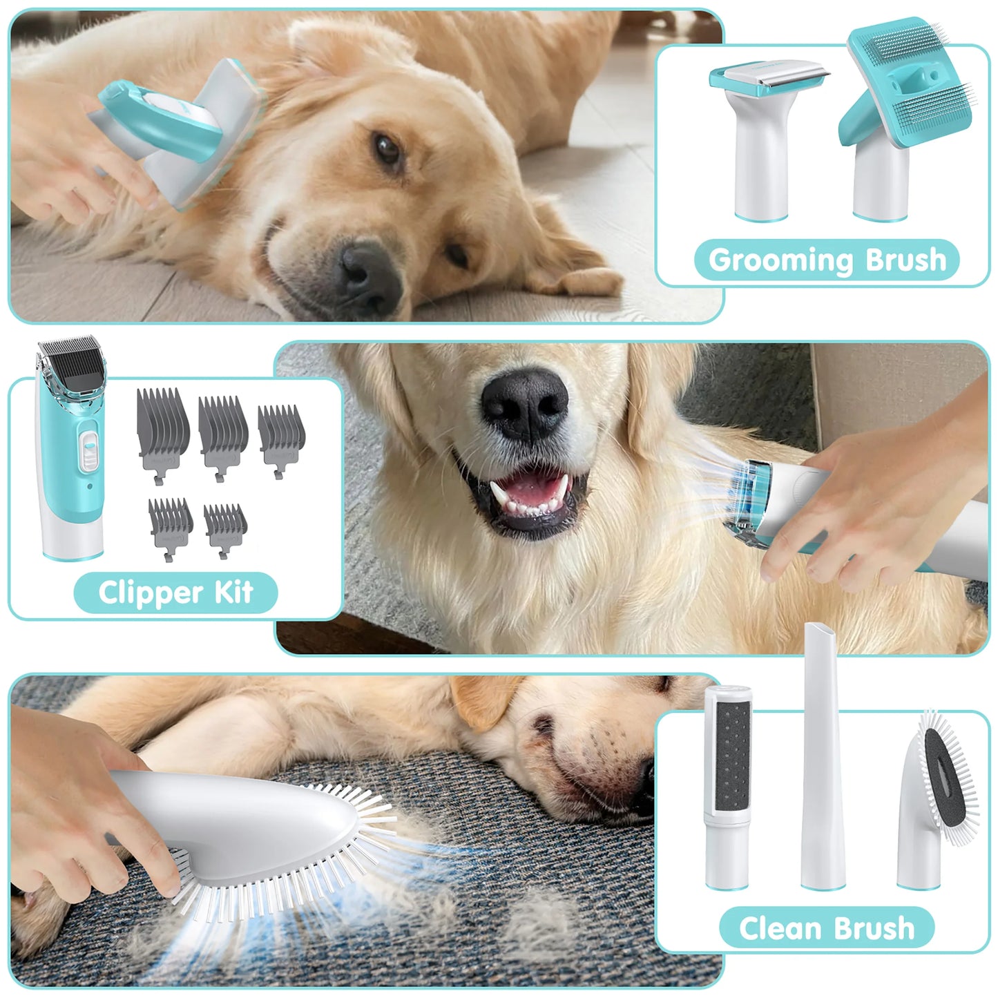 Magic Grooming Kit , 6 in 1 Pet Grooming Vacuum Kits, Dog Clippers for Grooming 11000Padog Vacuum for Shedding Grooming, Suction 99% Dog Hair, Low Noise Pet Vacuum Grooming Kit for Dog Cat