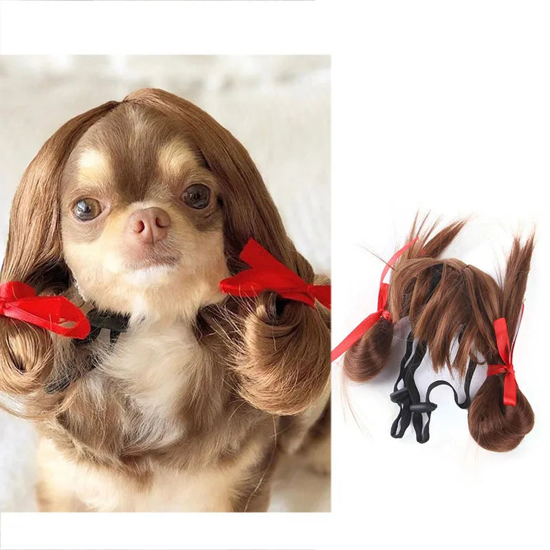 Pet Wigs Cosplay Props Dog Cat Cross-Dressing Hair Set Photography Funny Props Head Accessories Prank Pet Supplies Costumes DIY