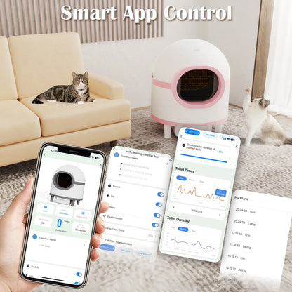 Self-Cleaning Cat Litter Box, with APP Control Odor Removal Safety Protection, Can Accommodate Multiple Cats, Pink