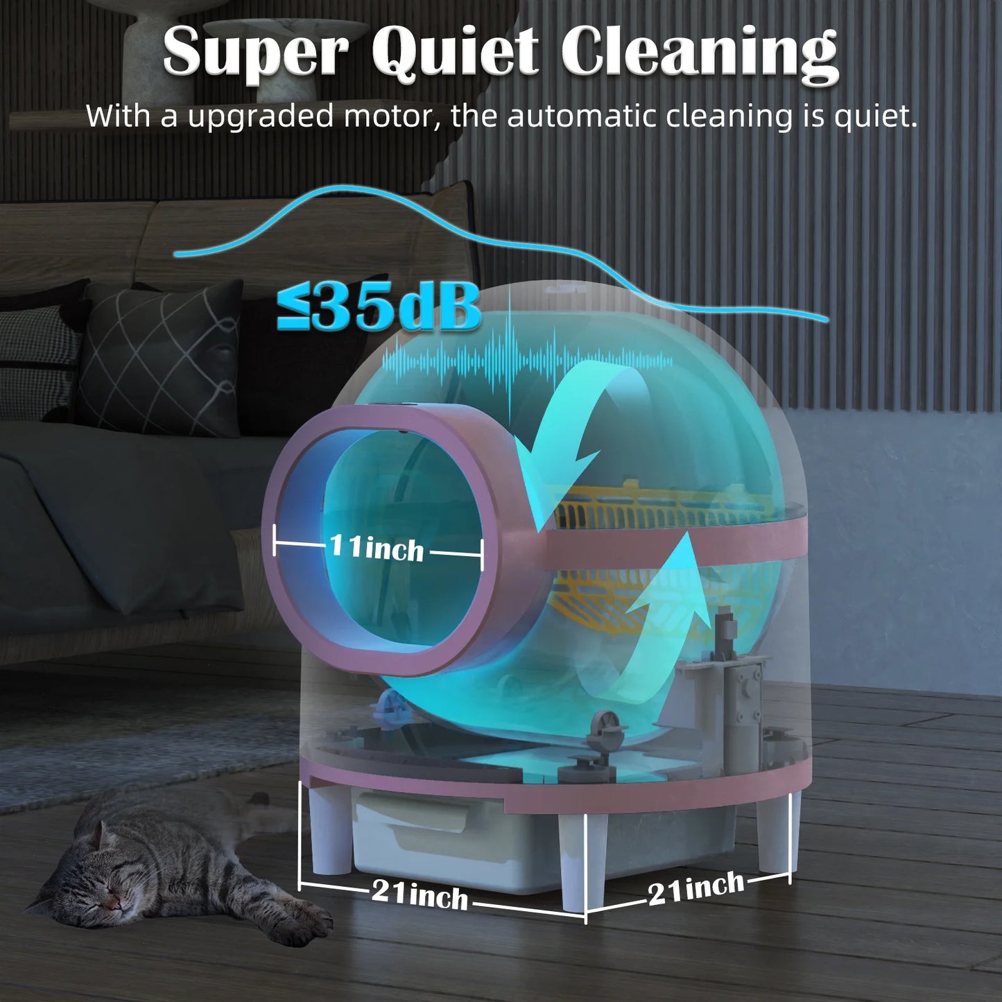 Self-Cleaning Cat Litter Box, with APP Control Odor Removal Safety Protection, Can Accommodate Multiple Cats, Pink